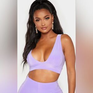 NWT Pretty Little Thing Shape Lilac Plunge Strappy Crop